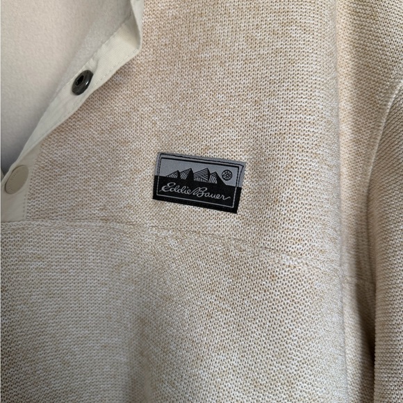NWOT Eddie Bauer Men's Beige Cream Crewneck Henley Button Sweater - Picture 3 of 5